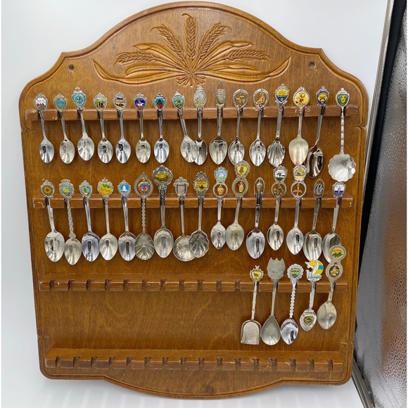 Vintage Wall Decor Vintage 64 Slot Spoon Display Carved Wood Rack